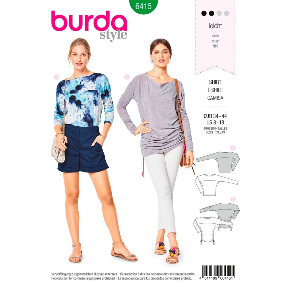 Burda Sewing Pattern 6415 Top Misses 8-18 Uncut FF Integral Sleeve T-Shirt